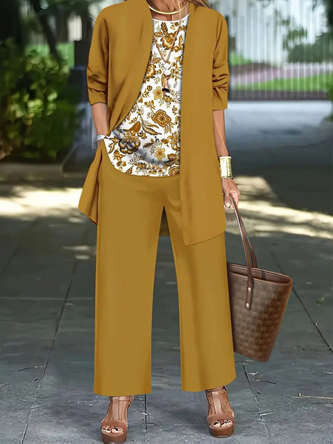 Pink three-piece casual suit women's cardigan wide-leg pants m302761