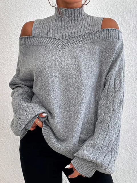 Off-the-shoulder semi-turtleneck sweater loose knitted sweater women's m300502