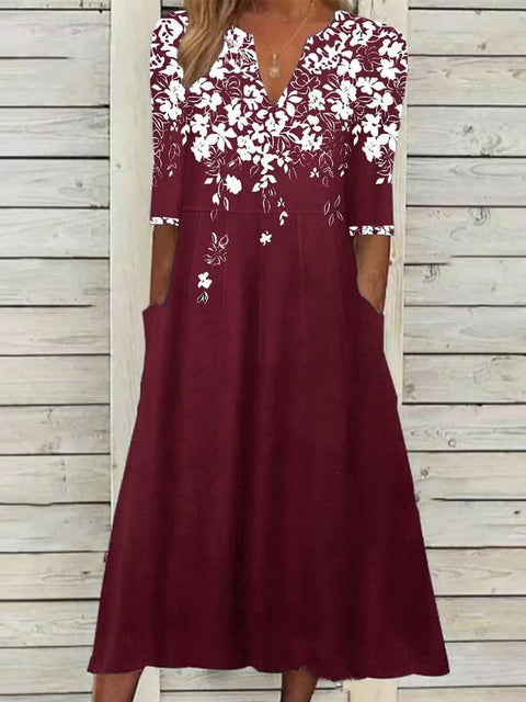 Floral pattern shading print dress m302909