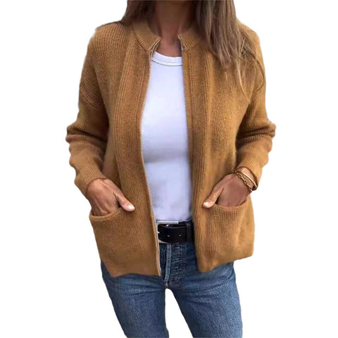 Autumn and winter women's clothing new casual fashion solid color pocket cardigan jacket women's clothing m301668