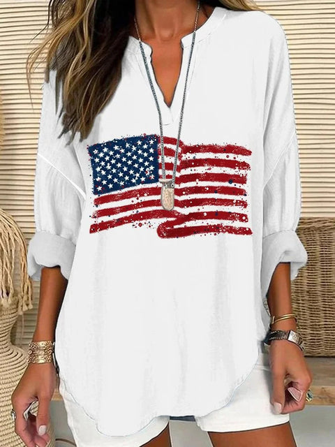 Loose 3D Printed V-Neck Shirt Long Sleeve T-Shirt m301360