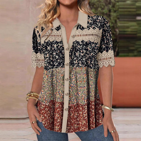 Casual shirt collar short sleeve regular cardigan digital print women's shirt m301417