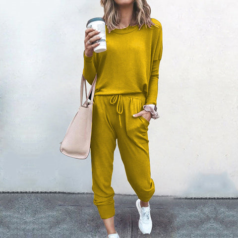 Crew neck solid color T-shirt bottoming shirt casual trousers fashion suit m301067