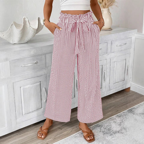 Striped casual elegant straight-leg pants for women m301455