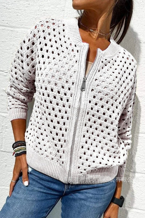 Women's Casual Hollow Knitted Zipper Jacket Women's Jacket m301906