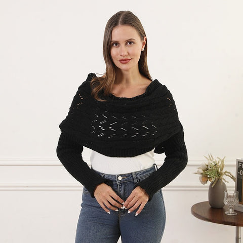 Double-sleeved extended hollow shawl multi-purpose knitted twist sweater with scarf outside autumn and winter women m302058