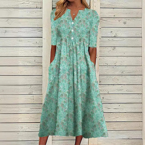 Women's summer new V-neck simple printing casual skirt m301708