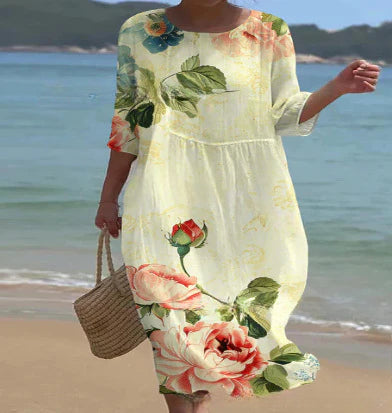 Loose Crew Neck Fashion Premium Long Sleeve Printed Dress m301045