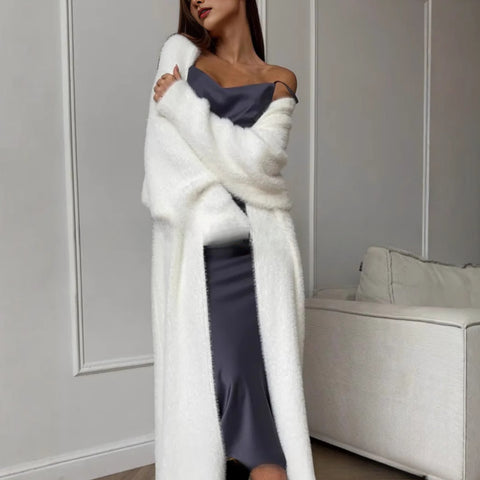 Imitation mink white knitted sweater cardigan coat women's autumn and winter loose plush fluffy long cardigan m301599