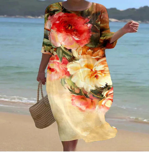 Loose Crew Neck Fashion Premium Long Sleeve Printed Dress m301045