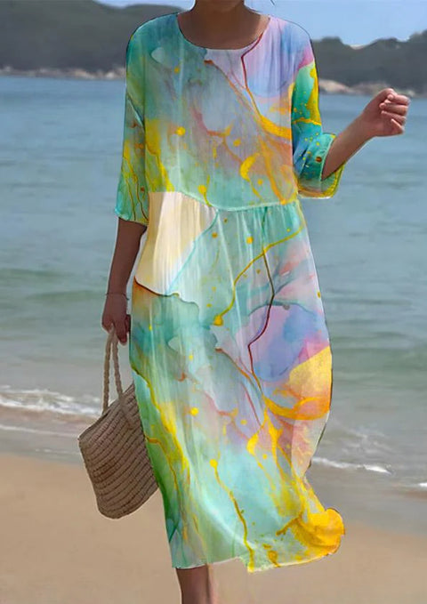 Loose Crew Neck Fashion Premium Long Sleeve Printed Dress m301045