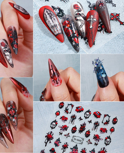 Zhengxiang Diablo Rose Gothic Soft Gel Decal 5d Nail Art Sticker Embossed Nail Sticker m3331199