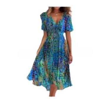 Casual comfortable V-neck floral new hot-selling printed dress m301703