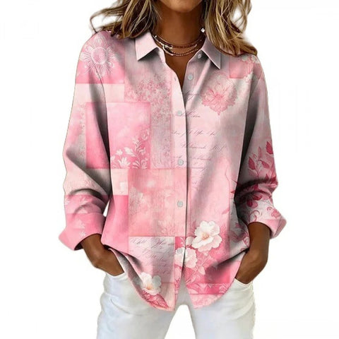 3D digital flower print pink fresh and sweet floral shirt versatile women's top m302217