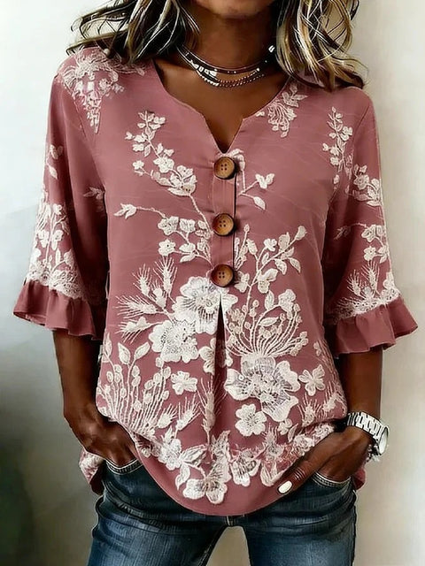 3D digital printing floral pattern women's long-sleeved buckle cardigan top m302703