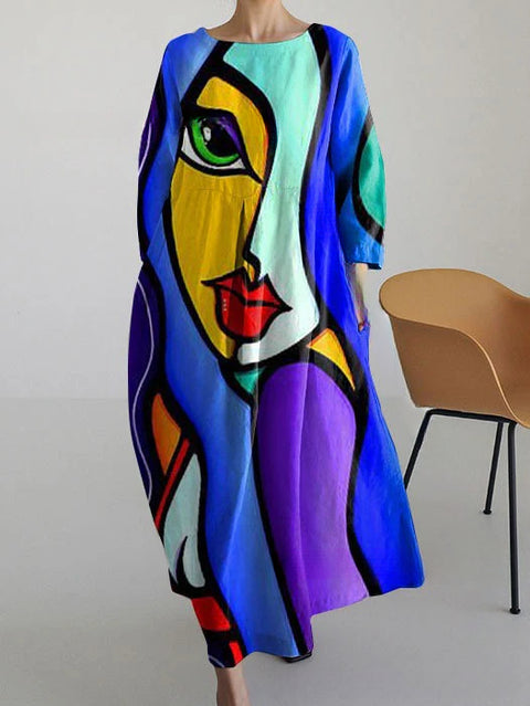 Loose Crew Neck Fashion Long Sleeve Printed Dress m301072