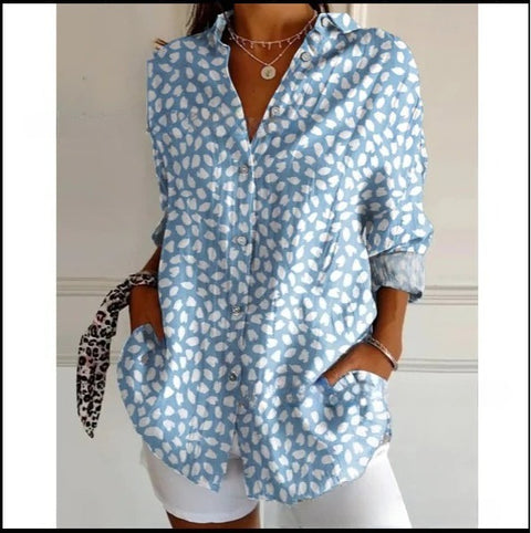 3D digital printing abstract pattern women's long-sleeved buckle linen shirt m302749-01