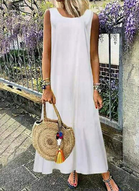 Solid Tunic Round Neckline Maxi Shift Dress m161503456 (5593877)