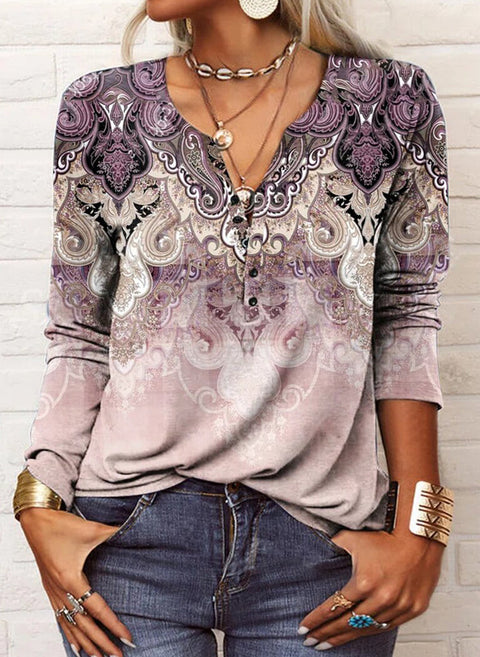 Color Block Round Neckline Long Sleeve Blouses m161512915 (5829597)