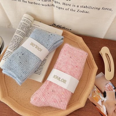 Dot yarn cashmere socks, children's mid length socks, autumn and winter thickened plush insulation, pile up wool long socks m1915010471
