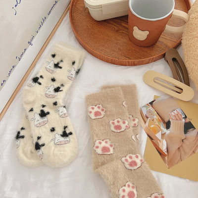 Cartoon mink wool socks for children in autumn and winter with plush thickened warm cute fur home floor socks m1915010440