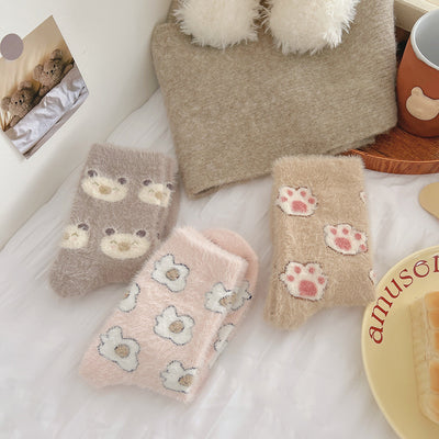 Cartoon mink wool socks for children in autumn and winter with plush thickened warm cute fur home floor socks m1915010440