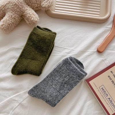 Rabbit wool socks, children's mid tube socks, solid color cashmere pile socks m1915010460